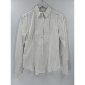 Calvin Klein Button Up Shirt Womens 6 White Pleated Long Sleeves Sheer Cotton